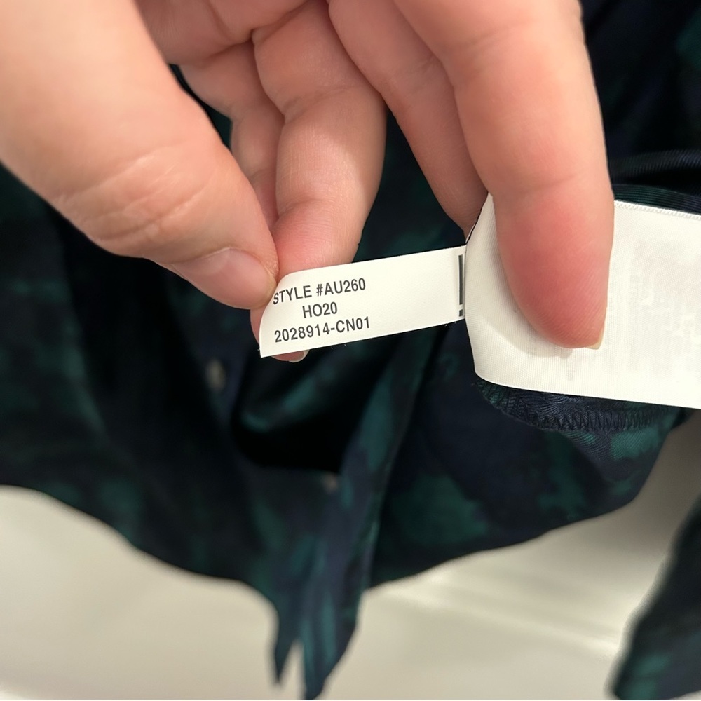 J. Crew Collection Silk Twill Ruffle Collar Shirt small plaid blue green - Picture 9 of 11